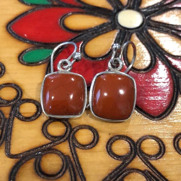 BARSE Sterling Silver Burnt Orange Jasper Square Drop Earrings